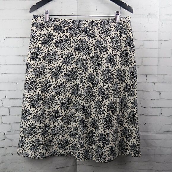 GAP COTTON BLACK WHITE FLORALFIT & FLARE MAXI SKIRT SIZE 10 - Picture 1 of 6